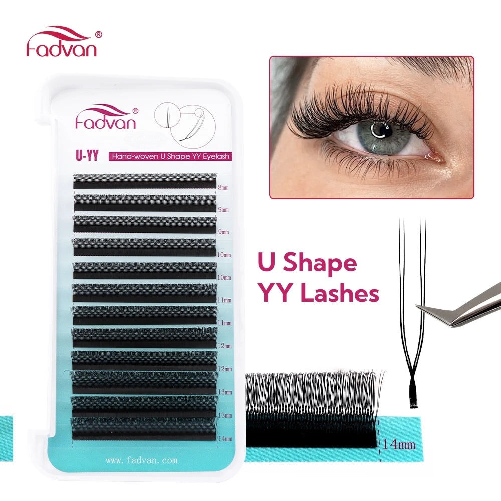 FADVAN U-Shape YY Eyelash Extensions – C/D Curl, Natural & Wispy Volume Lashes