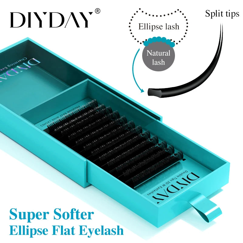 DIYDAY Ellipse Flat Eyelash Extensions – 0.15 & 0.20mm, C/D/CC Curl, Natural Look