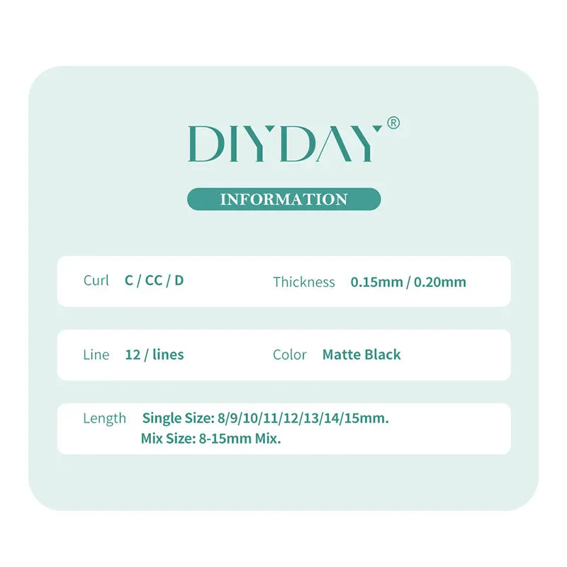 DIYDAY Ellipse Flat Eyelash Extensions – 0.15 & 0.20mm, C/D/CC Curl, Natural Look